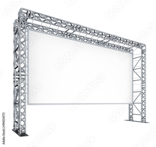 Screen of the cinema, scenes, metal trusses. 3d illustration isolated on white.