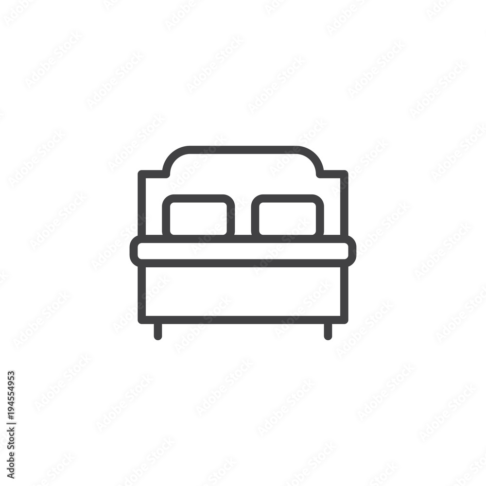 Double bed outline icon. linear style sign for mobile concept and web design. Double hotel room simple line vector icon. Symbol, logo illustration. Pixel perfect vector graphics