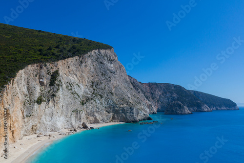Fototapeta Naklejka Na Ścianę i Meble -  katsiki beach, rocks, deep blue sky and sea, lefkas, lefkada, greece