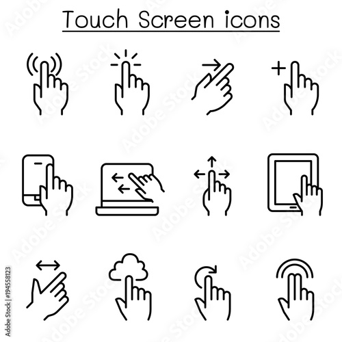 Touch screen icon set in thin line style photo