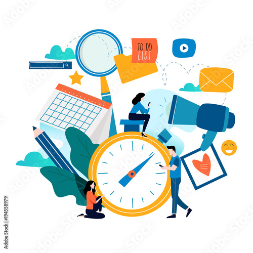 Time management, planning events, organization, optimization, deadline, schedule flat vector illustration design for mobile and web graphics