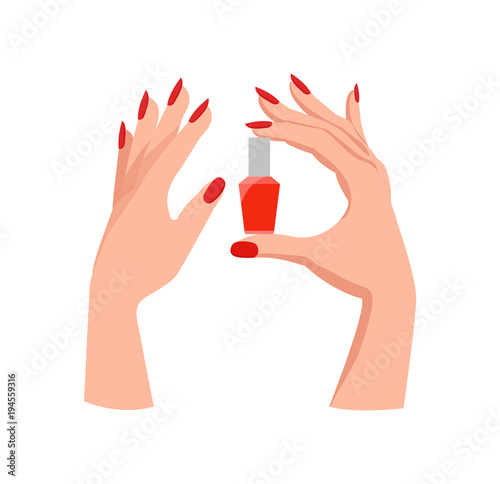 Elegant Female Hands with Bright Red Manicure
