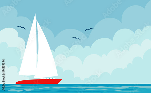 Vector seascape with boat