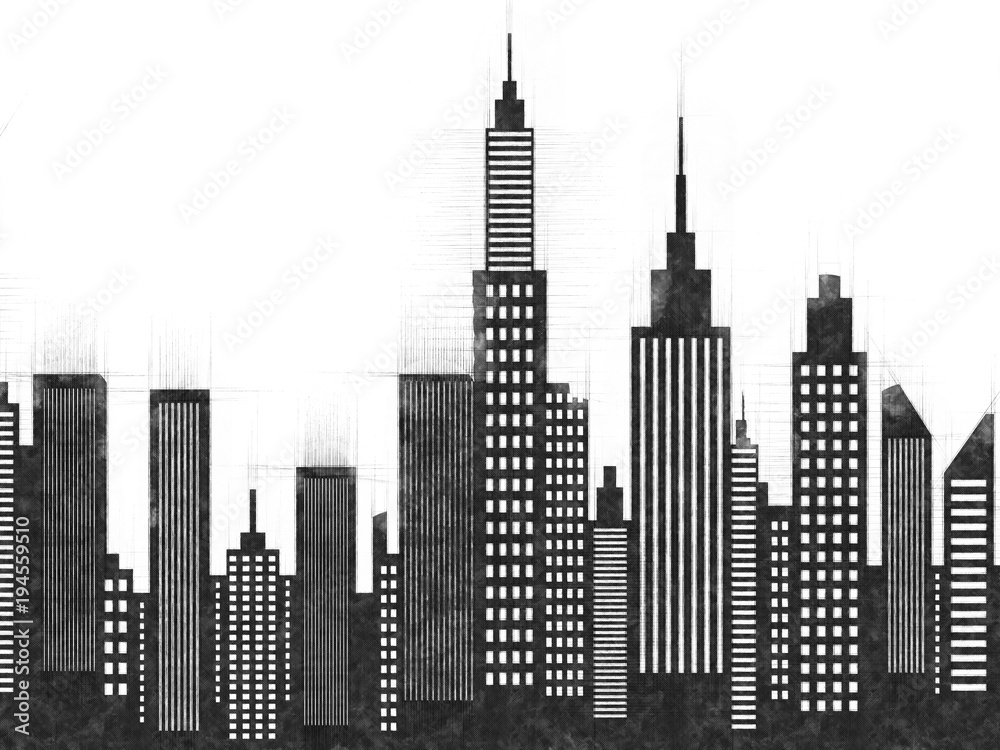 Modern American City Buildings And Skyscrapers Illustration