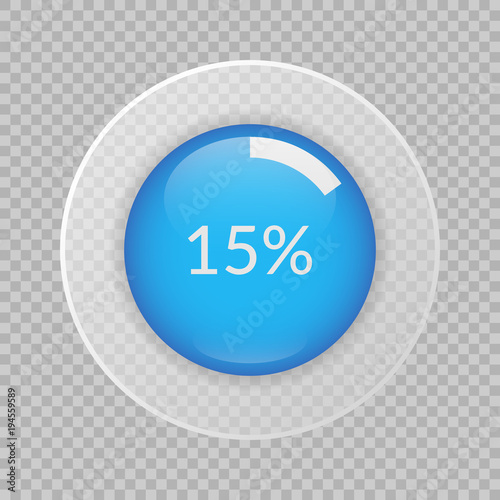 15 percent pie chart on transparent background. Percentage vector infographics. Circle diagram isolated. Business illustration icon for marketing project, finance, financial report, web design