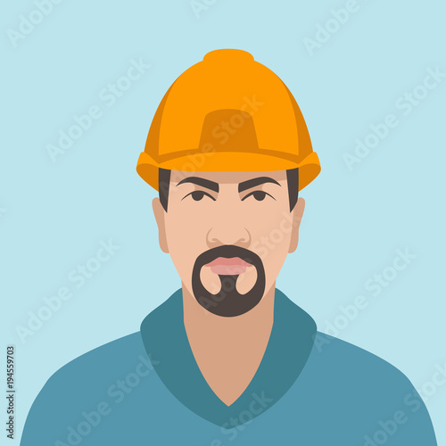 man face in helmet   vector illustration flat style  front