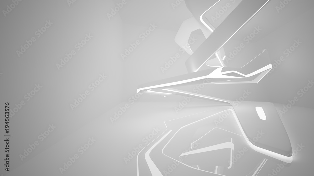 White smooth abstract architectural background. Night view with illumination. 3D illustration and rendering White smooth abstract architectural background. Night view with illumination. 3D illustration and rendering
