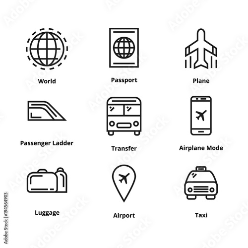 9 airport line icons.