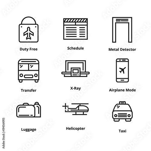 9 airport line icons.