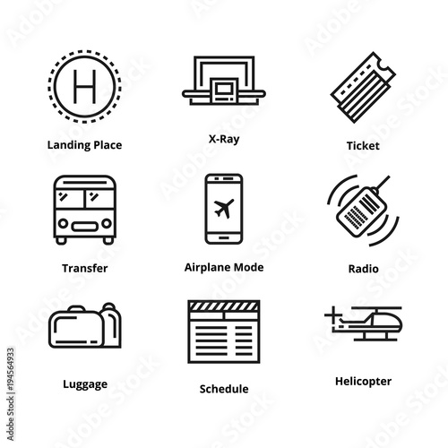 9 airport line icons.