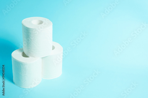 Daily necessities, Toilet paper. copy space, light blue background. 日用品 トイレットペーパー 余白あり 水色背景