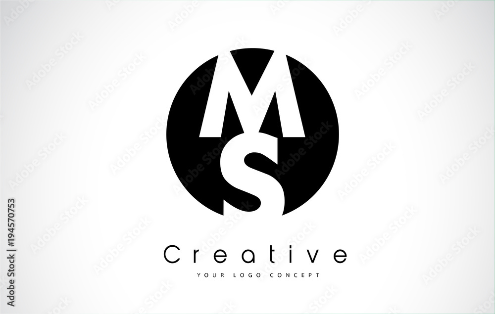 MS Letter Logo Design inside a Black Circle MS Letter Logo Design inside a Black Circle
