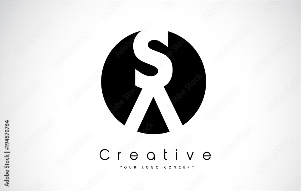 SA Letter Logo Design inside a Black Circle