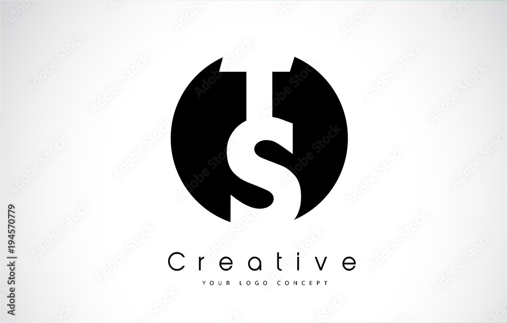TS Letter Logo Design inside a Black Circle TS Letter Logo Design inside a Black Circle