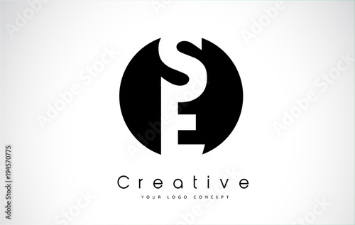SE Letter Logo Design inside a Black Circle