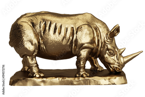 Rhinoceros golden sculpture isolated on white background.Digital Illustration.3d rendering