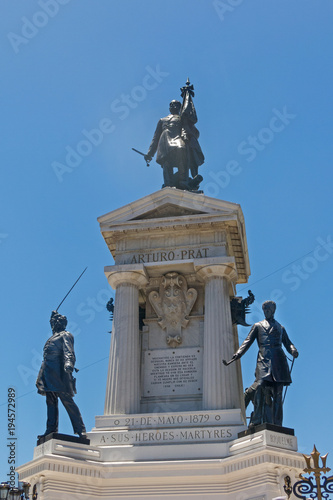 Monument To The Heroes Of The Naval Combat Of Iquique In 1879 and the Chilean war hero Arturo Prat, On Plaza Sotomayor. Valparaiso. Chile