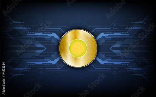 digital golden coin on data transfer tech concept background photo
