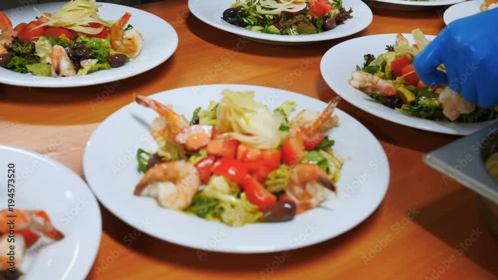 healthy salad of shrimp, mixed greens and tomatoes healthy salad of shrimp, mixed greens and tomatoes