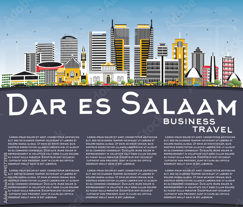 Dar Es Salaam Tanzania City Skyline with Color Buildings, Blue Sky and Copy Space.