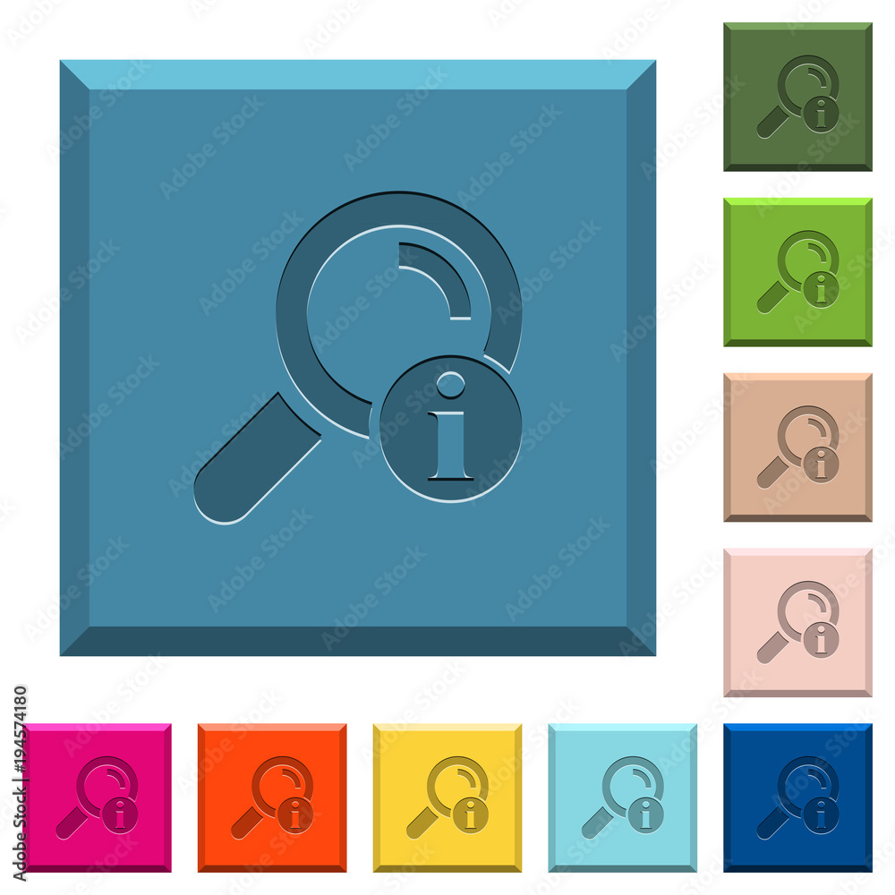 Search result information engraved icons on edged square buttons Search result information engraved icons on edged square buttons