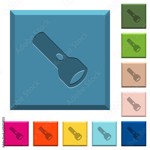 Flashlight engraved icons on edged square buttons