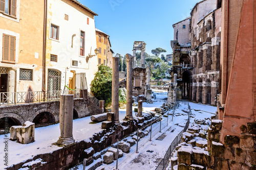 Snow, Marcello Theater, Ghetto, Jewish Ghetto, Portico d'Ottavia, Roma; Lazio; Italy; Europe photo