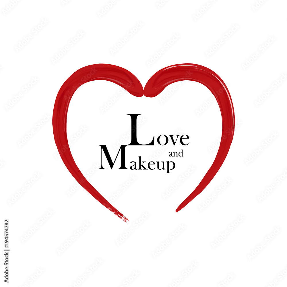 Makeup and Love. Red trace in the form of heart. vector illustration. Makeup and Love fashion inscription. Woman's cosmetics concept.