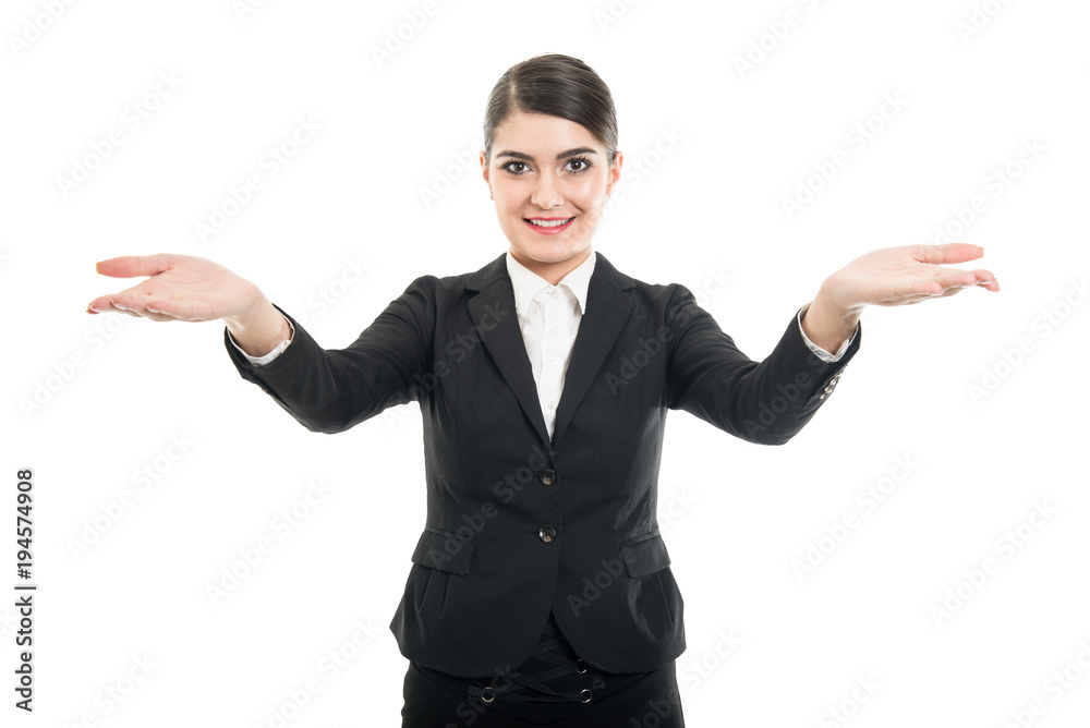 Portrait of beautiful stewardess gesturing oxygen masks Portrait of beautiful stewardess gesturing oxygen masks