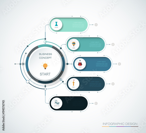 Vector Infographic 3d circle label, template design. Business concept, Infograph with 5 number options