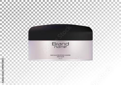 Cosmetic realistic plastic white cream jar with a black lid. Cosmetic beauty product package template,vector illustration.Realistic mockup of plastic container isolated on transparent background. photo