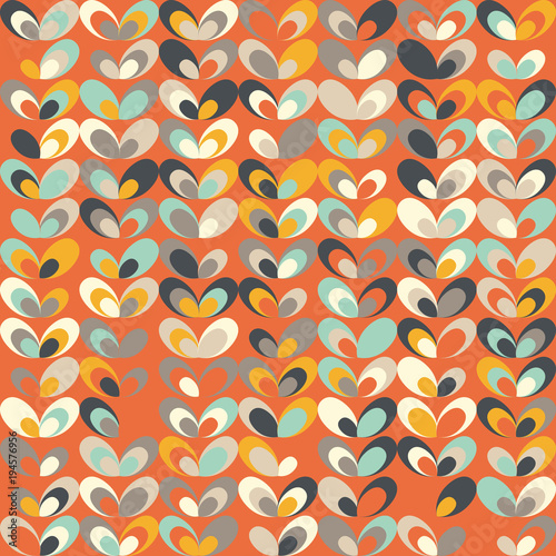 Midcentury geometric retro background. Vintage brown, orange and teal colors. Seamless floral mod pattern, vector illustration. Abstract retro geometric midcentury 60s 70s background. Retro wallpaper.