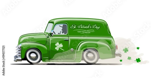 Vector Saint Patrick's retro cartoon van photo