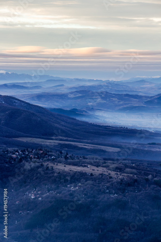 Mountain view with fog from the Kopitoto Hill, Vitosha Mountain, Sofia, Bulgaria