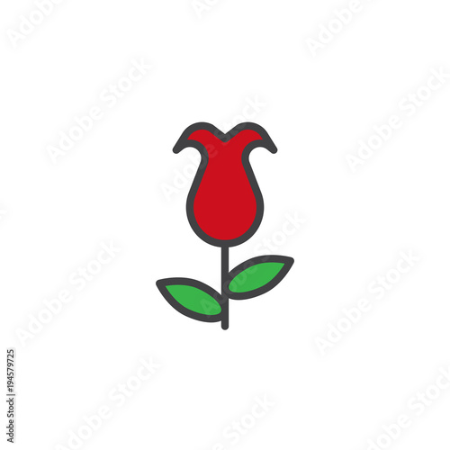 Rose flower filled outline icon, line vector sign, linear colorful pictogram isolated on white. Tulip symbol, logo illustration. Pixel perfect vector graphics