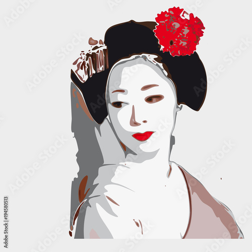 Watercolor like vector ilustration of japanese geisha