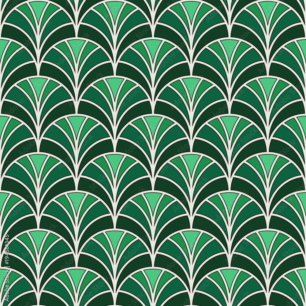 Fish scale wallpaper. Asian traditional ornament with repeated scallops. Hand fan motif. Oriental seamless pattern