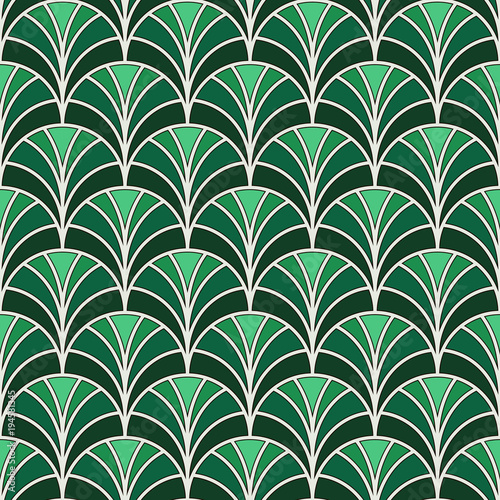 Fish scale wallpaper. Asian traditional ornament with repeated scallops. Hand fan motif. Oriental seamless pattern