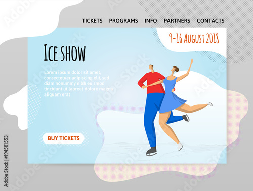 Pair figure skating, ice dancing. Man and woman. Vector illutration in abstract flat style, design template of sport site header, banner or poster.