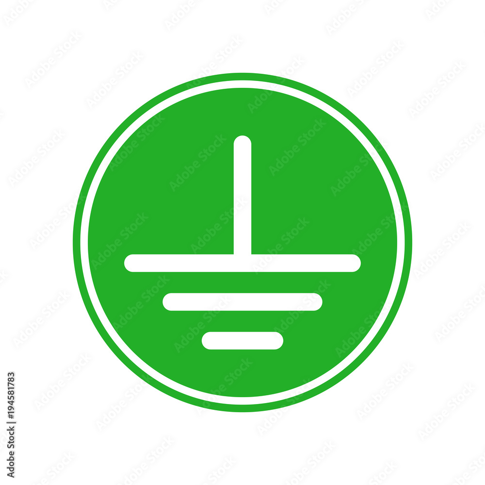 Earth grounding sign on green circle. Vector icon. Earth grounding sign on green circle. Vector icon.
