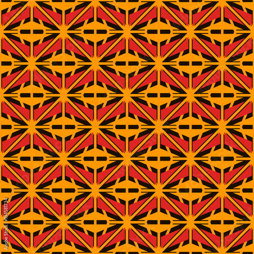 African style seamless surface pattern with abstract figures. Bright ethnic and tribal print grid geometric forms