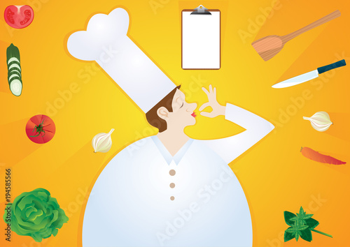 A chef  cartoon character  a perfect hand gesture (ID: 194585566)
