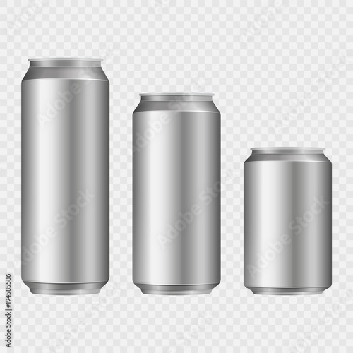 Aliminum drink cans isolated on transparent background. Vector illustration.