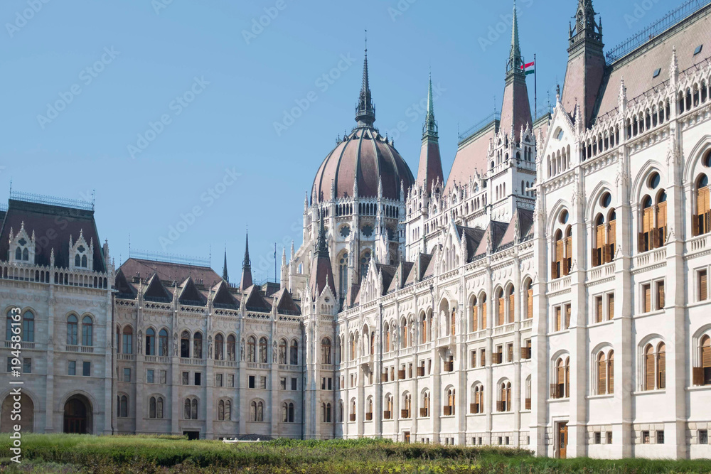 beautiful gothic architecture of famous parliament building in budapest, hungary