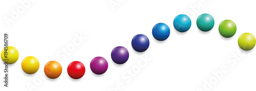 Color spectrum formed as a wave by twelve balls. Seamless extendable illustration on white background.