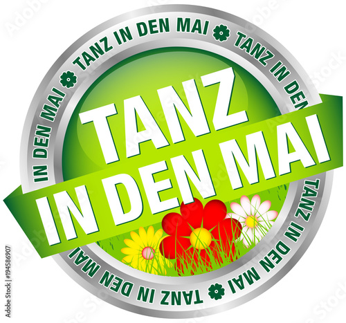Button Banner "Tanz in den Mai" Blumen grün/rot/silber