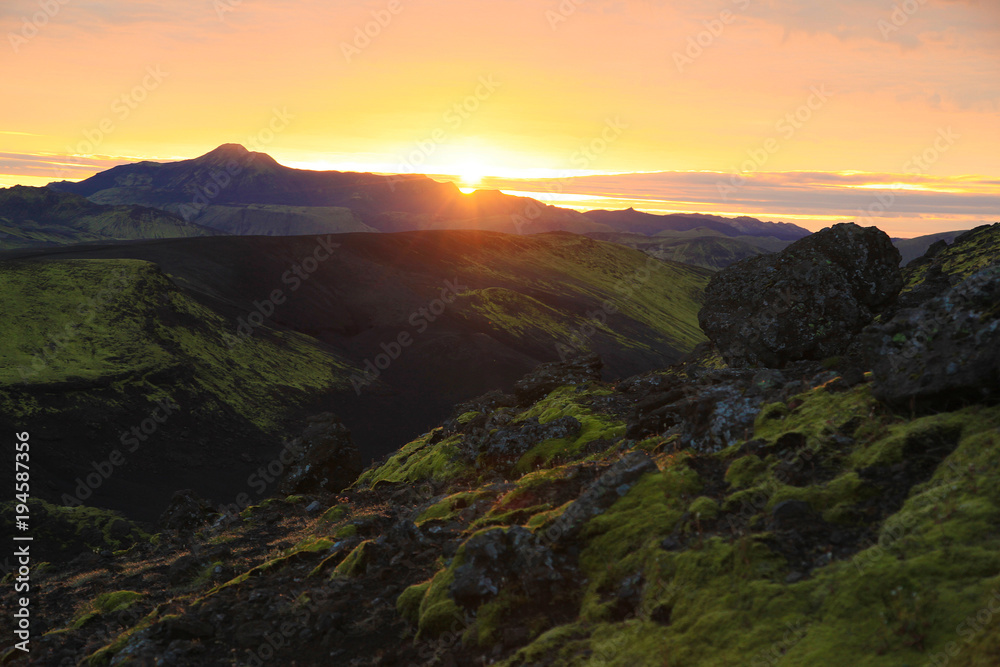 Sunset on Lakagigar in Iceland