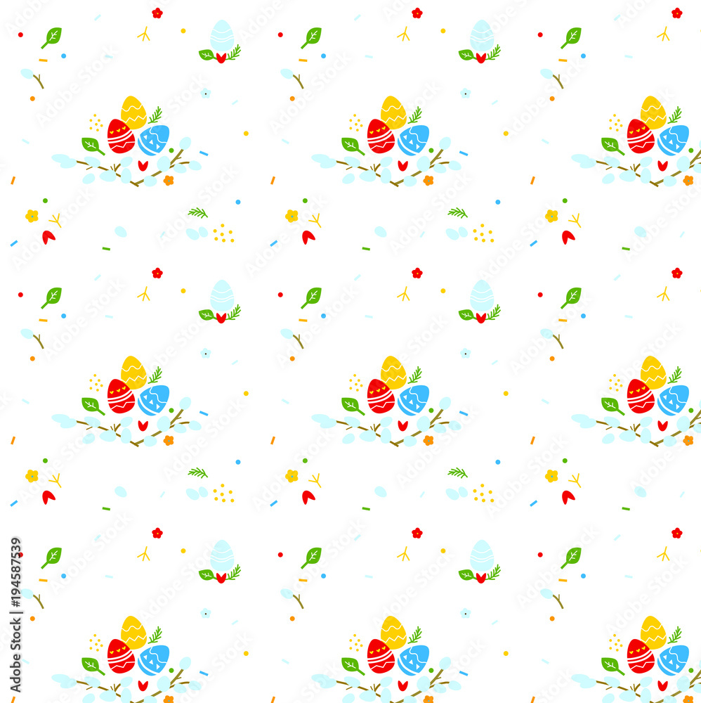 Easter seamless pattern on white background. 