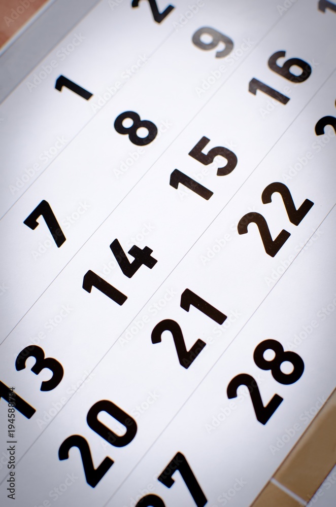 Calendar page close up, planning time concept, vertical view Calendar page close up, planning time concept, vertical view