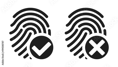 Vector fingerprint accepted and rejected icons isolated on a white background